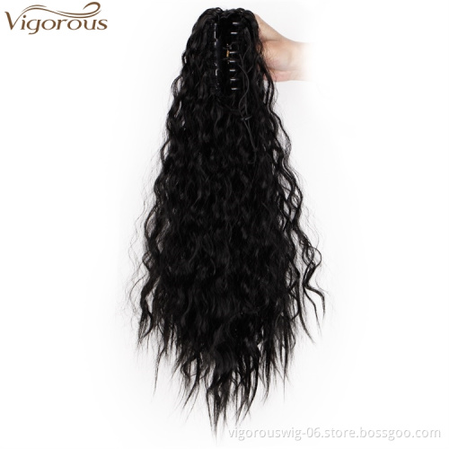 Vigorous Long Drawstring Ponytail Extension Synthetic Straight Kinky Ponytail Claw Jaw Ponytail Clip on Hair Extensions Women